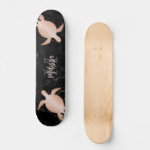 Roos Gold Turtle Black Marmer Monogram Persoonlijk Skateboard (Voorkant)