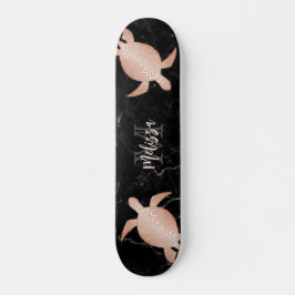 Roos Gold Turtle Black Marmer Monogram Persoonlijk Skateboard
