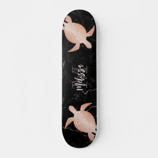 Roos Gold Turtle Black Marmer Monogram Persoonlijk Skateboard (Voorkant)