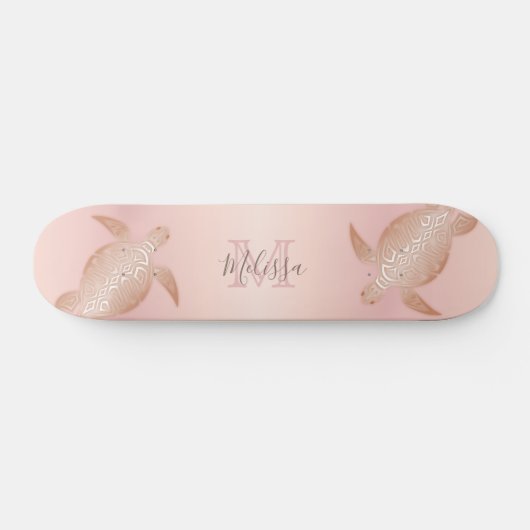 Roos Gold Turtle Blush Abrito Monogram Tropisch Persoonlijk Skateboard (Horizontaal)