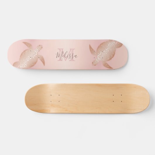Roos Gold Turtle Blush Abrito Monogram Tropisch Persoonlijk Skateboard (Horizontaal)