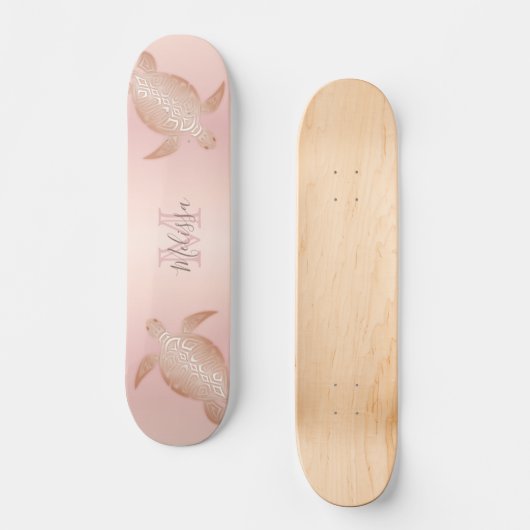 Roos Gold Turtle Blush Abrito Monogram Tropisch Persoonlijk Skateboard (Voorkant)