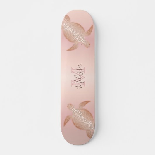 Roos Gold Turtle Blush Abrito Monogram Tropisch Persoonlijk Skateboard (Voorkant)
