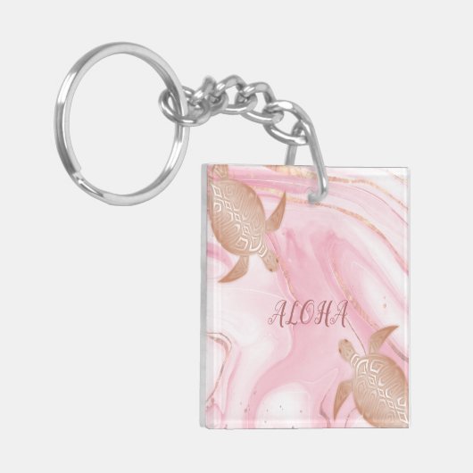 Roos Gold Turtle Blush Marble Aloha Sleutelhanger (Voorkant Links)