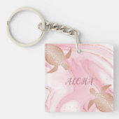 Roos Gold Turtle Blush Marble Aloha Sleutelhanger (Voorkant)