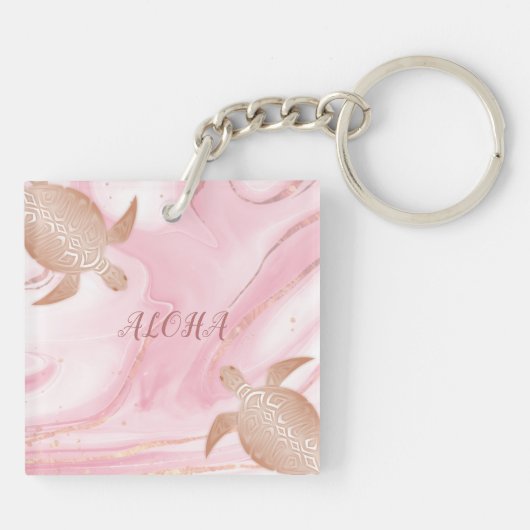 Roos Gold Turtle Blush Marble Aloha Sleutelhanger (Achterkant)