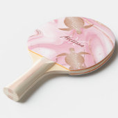 Roos Gold Turtle Blush Marble Monogram Jouw naam Tafeltennisbatje (Voorkant Gekanteld)