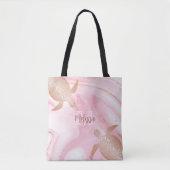 Roos Gold Turtle Blush Marble Monogram Jouw naam Tote Bag (Voorkant)
