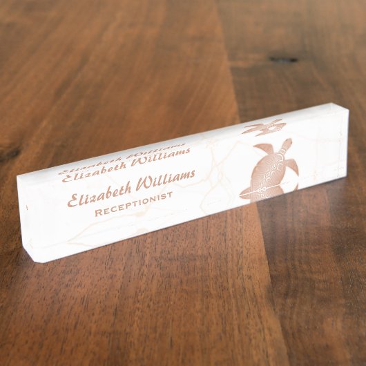 Roos Gold Turtle Blush Marmer Naambordje (Zijkant)