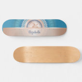 Roos Gold Turtle Mandala Naam toevoegen Turquoise Persoonlijk Skateboard (Horizontaal)