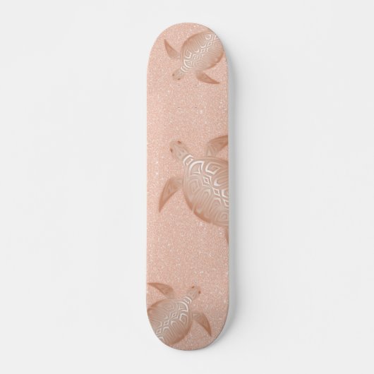 Roos Gold Turtle op Roos Gold Glitter achtergrond Persoonlijk Skateboard (Voorkant)