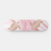 Roos Gold Turtle roze marmer Ink Jouw naam Persoonlijk Skateboard (Horizontaal)