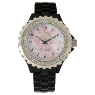 Roos Gold Turtle roze marmer inkt Horloge