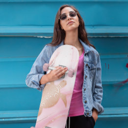Roos Gold Turtle roze marmer inkt Persoonlijk Skateboard