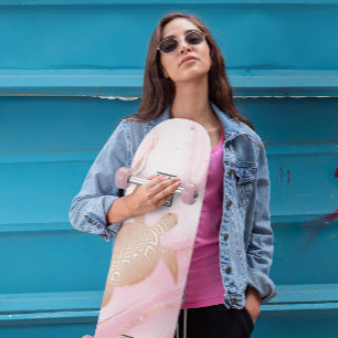 Roos Gold Turtle roze marmer inkt Persoonlijk Skateboard