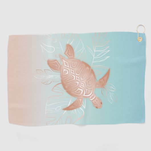 Roos Gold Turtle Tropical Leaves Golfhanddoek (Horizontaal)