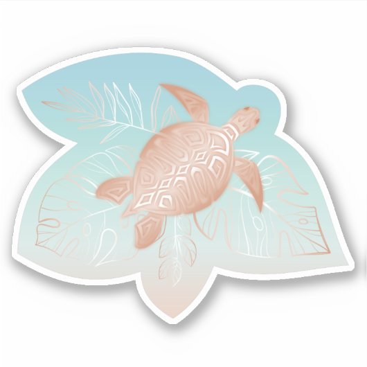 Roos Gold Turtle Tropical Leaves Sticker (Voorkant)
