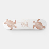 Roos Gold Turtle White marble Monogram Jouw naam Persoonlijk Skateboard (Horizontaal)