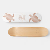 Roos Gold Turtle White marble Monogram Jouw naam Persoonlijk Skateboard (Horizontaal)