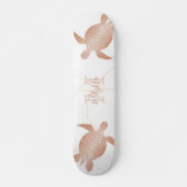 Roos Gold Turtle White marble Monogram Jouw naam Persoonlijk Skateboard (Voorkant)