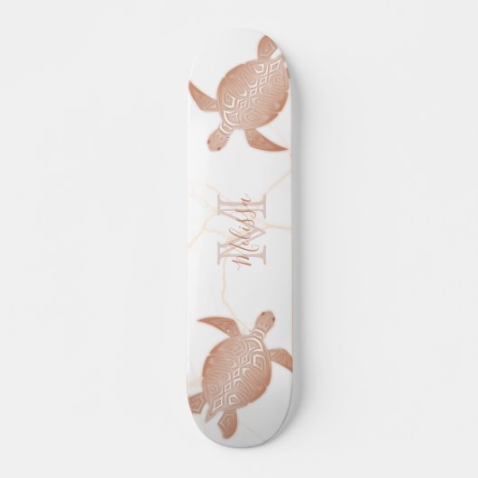 Roos Gold Turtle White marble Monogram Jouw naam Persoonlijk Skateboard (Voorkant)