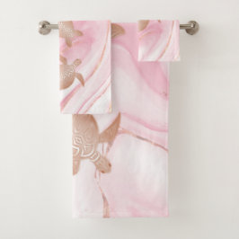Roos Gold Turtles Ink Marble Coastal Bad Handdoek