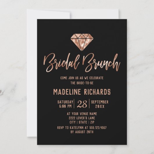 Roos Gold Typografie Bridal Brunch Invitation Kaart (Voorkant)
