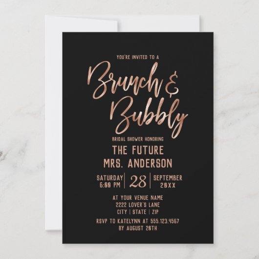Roos Gold Typografie Brunch & Bubbly Vrijgezellenf Kaart (Voorkant)