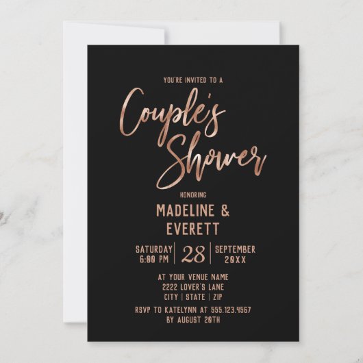 Roos Gold Typografie Couple's Shower Invitation Kaart (Voorkant)