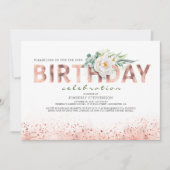 Roos Gold Typografie en White Flowers Birthday Kaart (Voorkant)