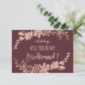 Roos Gold typografie Floral burgundy bridesmaid Kaart (Staand voorkant)