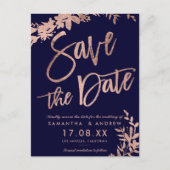 Roos Gold typografie floral navy, behalve de datum Aankondigingskaart (Voorkant)