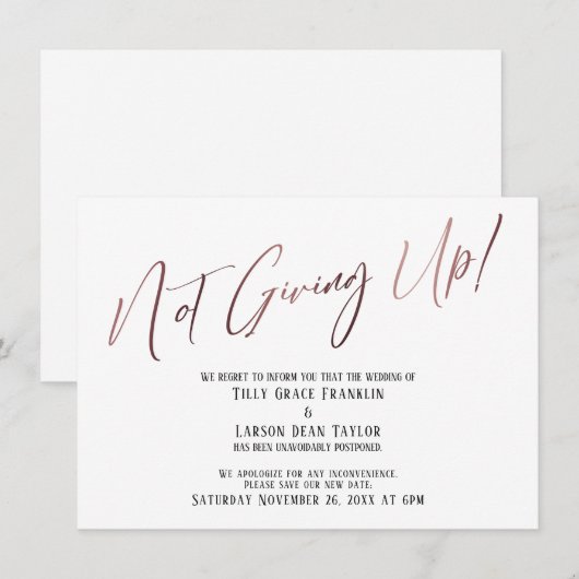 Roos Gold Typografie geeft niet op! Weddenvertragi Kaart (Voorkant / Achterkant)