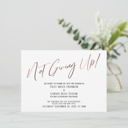 Roos Gold Typografie geeft niet op! Weddenvertragi Kaart (Staand voorkant)