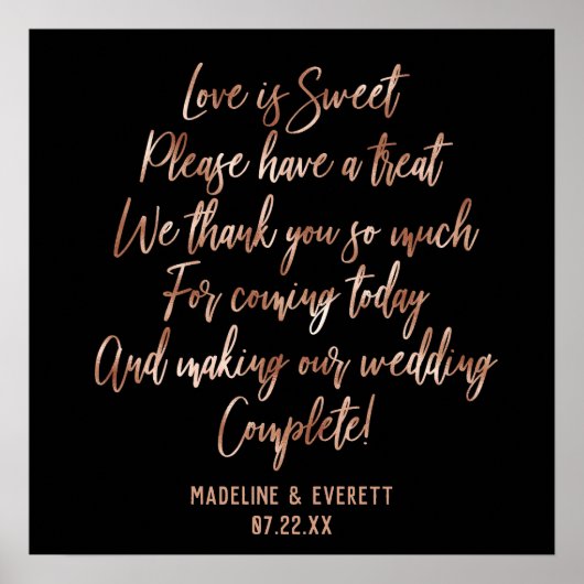 Roos Gold Typography Love is Sweet Treat Table Poster (Voorkant)