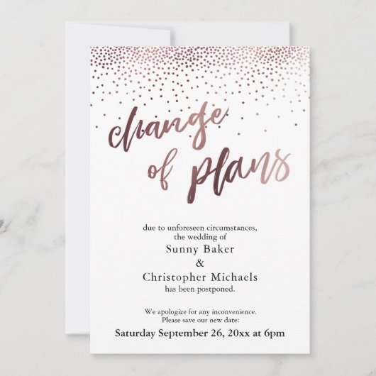 Roos Gold Uitgestelde bruiloft "Verandering van pl Kaart (Voorkant)