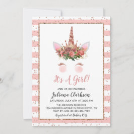 Roos Gold Unicorn Princess Baby shower Kaart