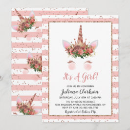Roos Gold Unicorn Princess Baby shower Kaart