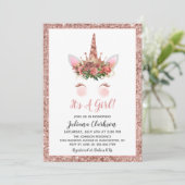 Roos Gold Unicorn Princess Baby shower Kaart (Staand voorkant)