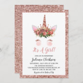 Roos Gold Unicorn Princess Baby shower Kaart (Voorkant / Achterkant)