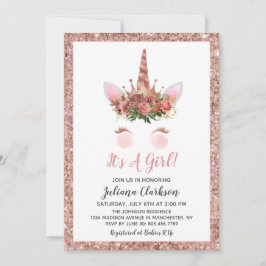 Roos Gold Unicorn Princess Baby shower Kaart