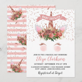 Roos Gold Unicorn Princess Baby shower Kaart
