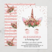 Roos Gold Unicorn Princess Birthday Kaart (Voorkant / Achterkant)