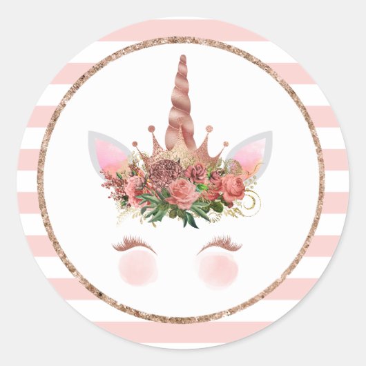 Roos Gold Unicorn Princess Ronde Sticker (Voorkant)