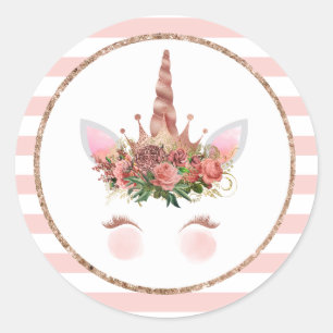 Roos Gold Unicorn Princess Ronde Sticker