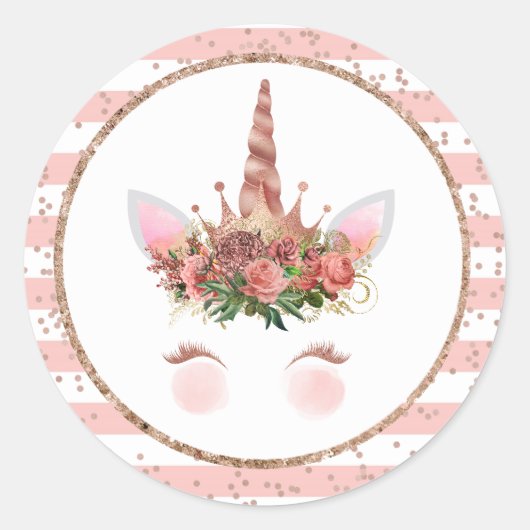 Roos Gold Unicorn Princess Ronde Sticker (Voorkant)