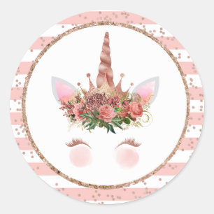 Roos Gold Unicorn Princess Ronde Sticker