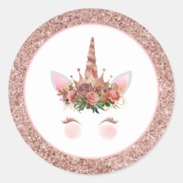 Roos Gold Unicorn Princess Ronde Sticker