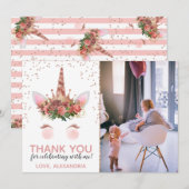 Roos Gold Unicorn Prinses bedankt Kaart (Voorkant / Achterkant)