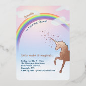 Roos Gold Unicorn Regenboog Glitter Magical Birthd Folie Uitnodiging (Voorkant)